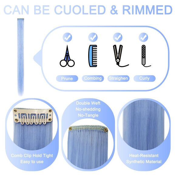 Colored Hair Extensions Synthetic 21 Inch Multi-colored Clip In Party Jewelry - Picture 7 of 8